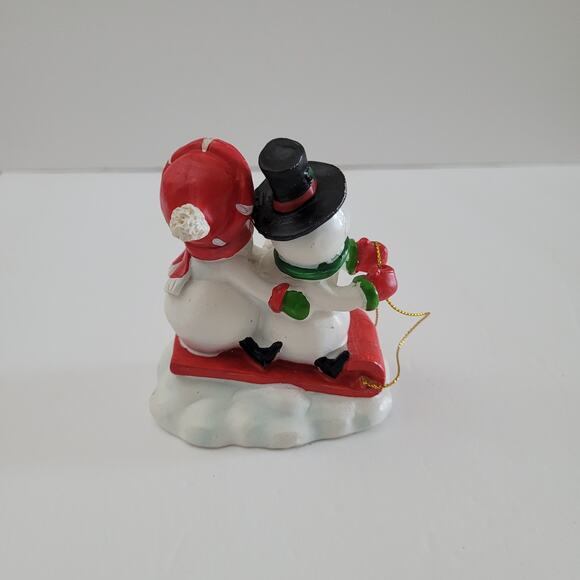 Festive Snowman Figurine on Sled with Gift Decoration 3.5x3 inches - Picture 2 of 13